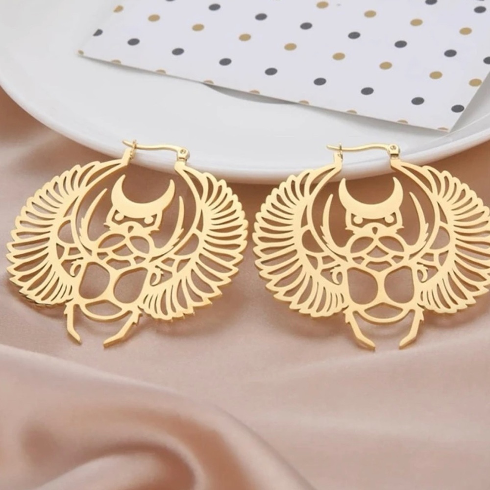 2/$30🌵 Vintage Style Antiqued Gold Winged Scarab Earrings Insect Egyptian NEW - Picture 5 of 7